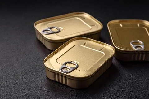 Tin or aluminum rectangular can of canned food with a key Stockfoto's