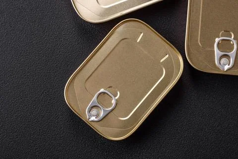 Tin or aluminum rectangular can of canned food with a key Stock Photos
