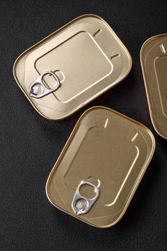 Tin or aluminum rectangular can of canned food with a key Stockfoto's