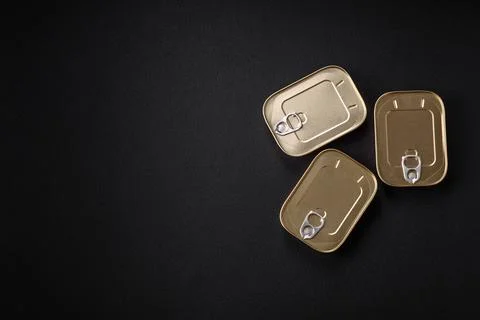 Tin or aluminum rectangular can of canned food with a key Stock Photos