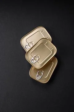 Tin or aluminum rectangular can of canned food with a key Stock Photos