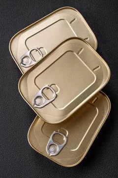 Tin or aluminum rectangular can of canned food with a key Stock Photos