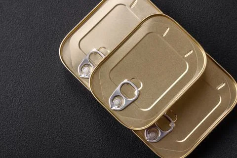 Tin or aluminum rectangular can of canned food with a key Stock Photos