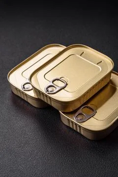 Tin or aluminum rectangular can of canned food with a key Stockfoto's