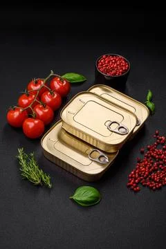 Tin or aluminum rectangular can of canned food with a key Stockfoto's