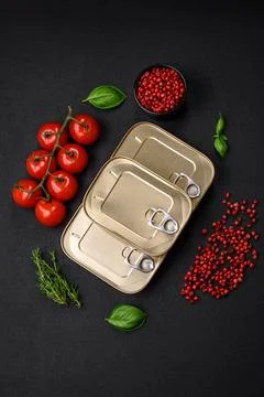 Tin or aluminum rectangular can of canned food with a key Stock Photos