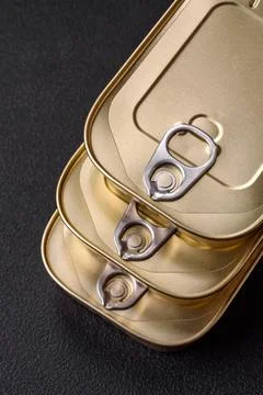 Tin or aluminum rectangular can of canned food with a key 스톡 사진