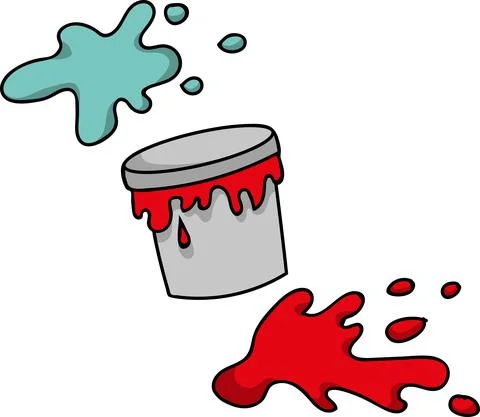 Tin of red paint with blots and splashes, isolated object Stock Illustration