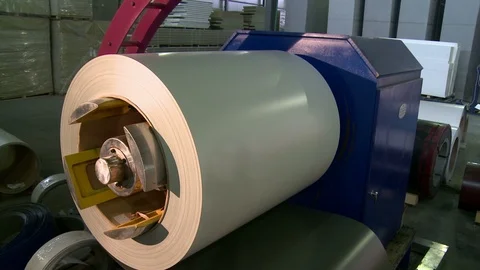 Tin roll at sandwich panel production site Vídeos de archivo 87719633