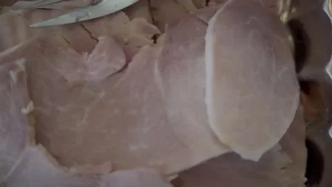 Tin Serving tray Ham Extreme Close up pan left Shamong NJ 4K Stock Footage 274844459