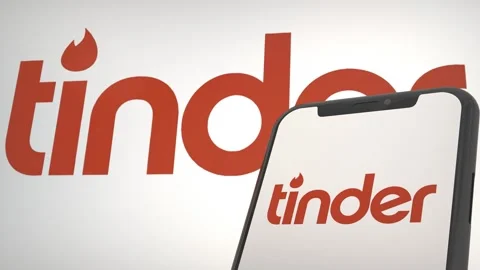Tinder app logo in mobile display screen and background editorial 스톡 동영상 255171433
