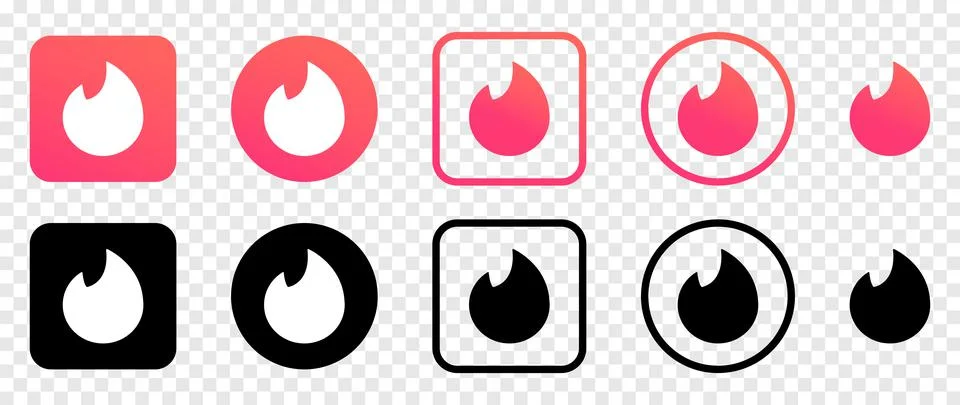 Tinder logo set in different shape. Vector icons Stock-Illustration