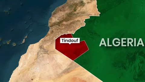 Tindouf region highlighted in red on animated world map footage Stock Footage 343114949