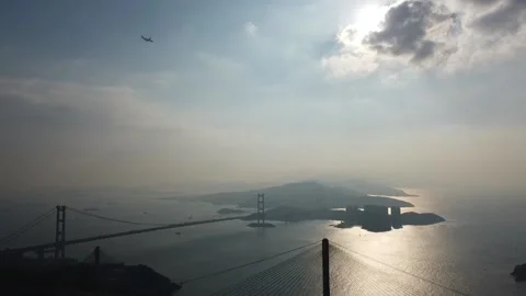 Ting Kau &amp; Tsing Ma Bridge Sunset Stock Footage 168751153
