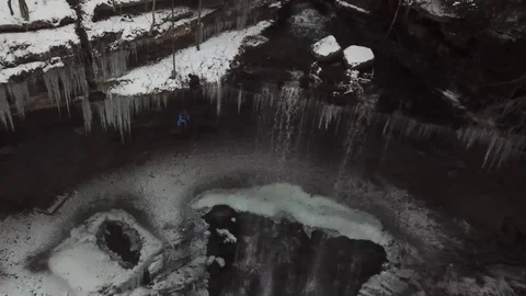 Tinker Falls Man Repels over Waterfall Stock-Footage 107402943