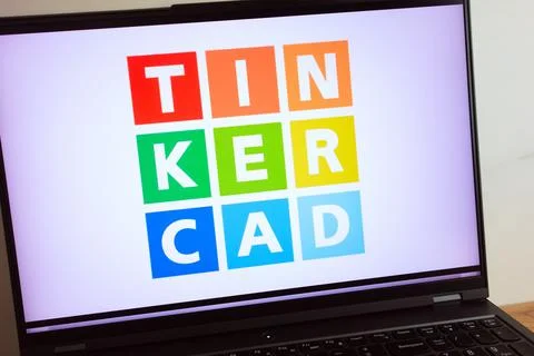Tinkercad online modeling 3D program logo on laptop Stock Photos