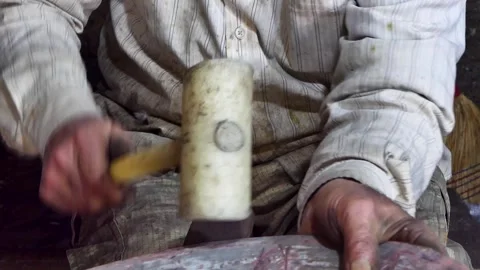 A tinsmith working in the workshop Stock Footage 243845150