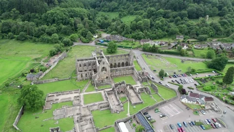 Tintern Abbey and River Wye, Chepstow South Wales. Beautiful aerial view Stock-Footage 311586972