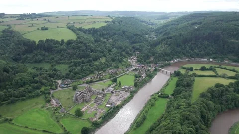 Tintern Abbey and River Wye, Chepstow South Wales. Beautiful aerial view Stock-Footage 311587100