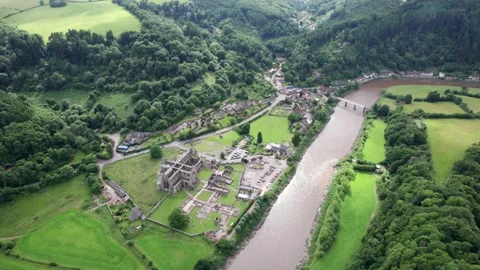 Tintern Abbey and River Wye, Chepstow South Wales. Beautiful aerial view 스톡 동영상 311587103