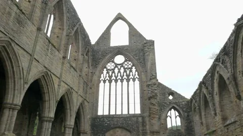 Tintern Abbey Ruins INTERIOR Pan shot Monmouthshire Stock Footage 147160482