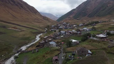 Tiny ancient Caucasus village of Ushguli in remote valley of Georgia 動画素材 295190417