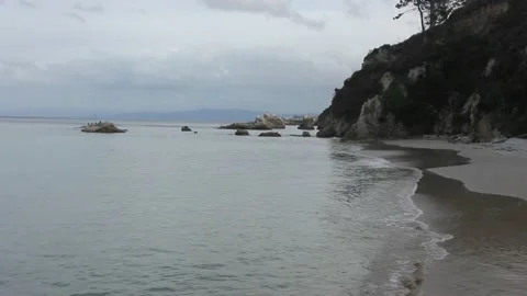 Tiny and lonely beach in Burela in the Cantabrian coast Stock Footage 236941502