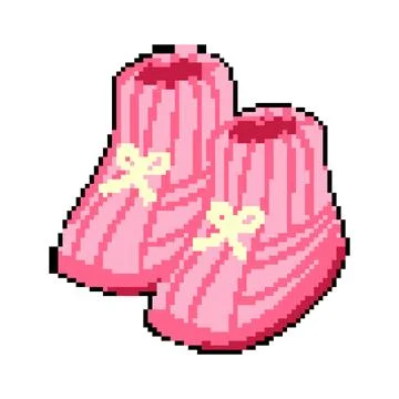 Tiny baby booties pixel art vector illustration Stock Illustration