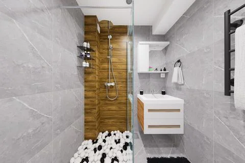 Tiny bathroom design in minimalist style Stock Illustration