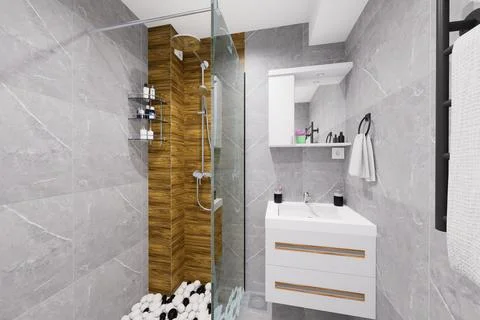 Tiny bathroom design in minimalist style Stock Illustration