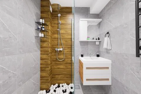 Tiny bathroom design in minimalist style Stock Illustration