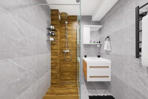 Tiny bathroom design in minimalist style Stock Illustration