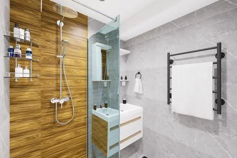 Tiny bathroom design in minimalist style Stock Illustration