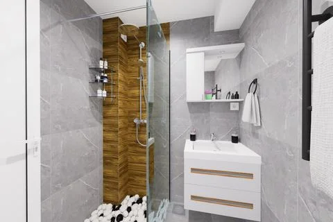 Tiny bathroom design in minimalist style Stock Illustration