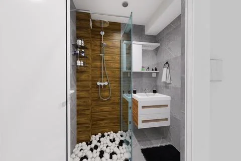 Tiny bathroom design in minimalist style Stock Illustration