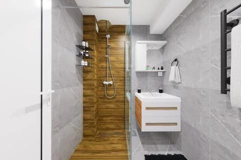 Tiny bathroom design in minimalist style Stock Illustration