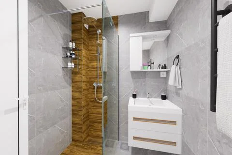 Tiny bathroom design in minimalist style Stock Illustration