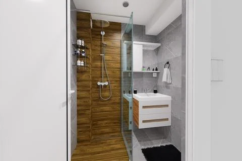 Tiny bathroom design in minimalist style Stock Illustration
