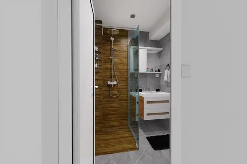 Tiny bathroom design in minimalist style Stock Illustration