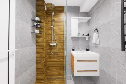Tiny bathroom design in minimalist style Stock Illustration