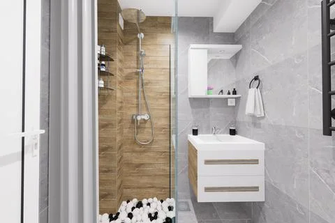 Tiny bathroom design in minimalist style Stock Illustration