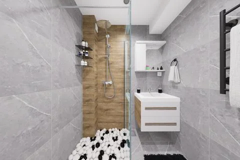 Tiny bathroom design in minimalist style Stock Illustration