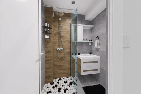 Tiny bathroom design in minimalist style Stock Illustration