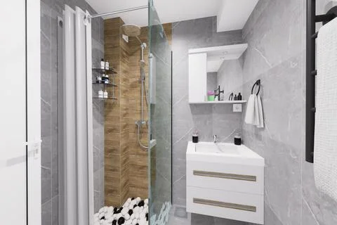 Tiny bathroom design in minimalist style Stock Illustration