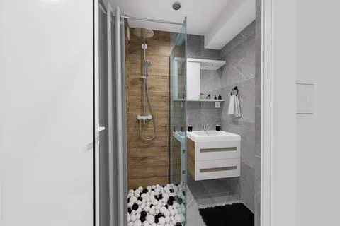 Tiny bathroom design in minimalist style Stock Illustration