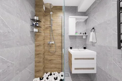 Tiny bathroom design in minimalist style Stock Illustration