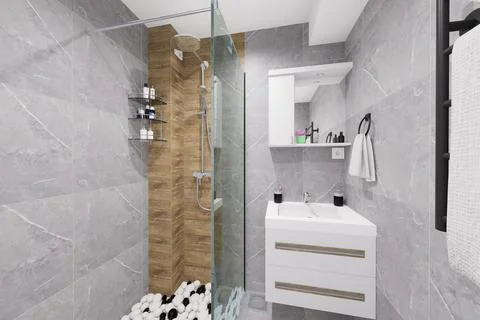 Tiny bathroom design in minimalist style Stock Illustration