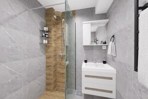 Tiny bathroom design in minimalist style Stock Illustration
