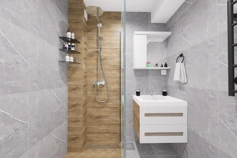 Tiny bathroom design in minimalist style Stock Illustration
