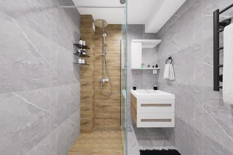 Tiny bathroom design in minimalist style Stock Illustration